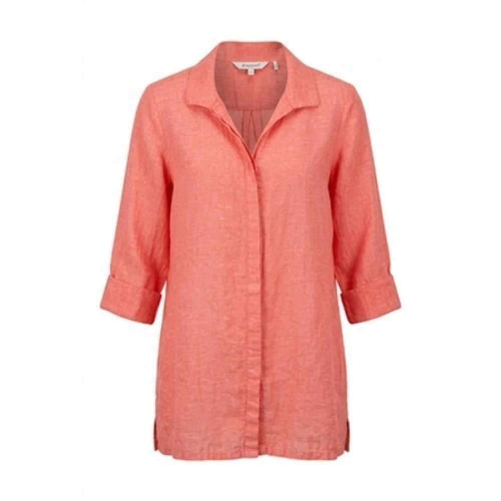 Foxcroft Linen Tunic Shirt Women 4 Pink Collared 3/4 Roll Tab Sleeve Beachy‎